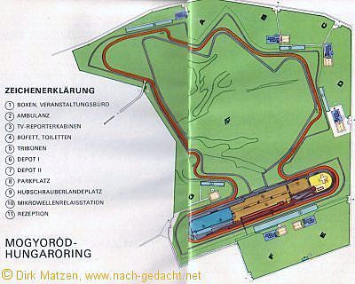 Formel 1 Budapest / Ungarn - Plan des Hungarorings bei Budapest - 1986 Schauplatz eines historischen Ereignisses.