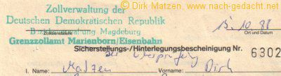 Post von der Zollverwaltung aus der DDR
