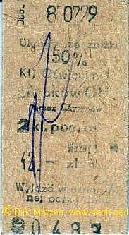 Fahrkarte von Krakw nach Oşwięcim 1987.