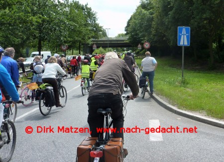 Fahrrad Sternfahrt Hamburg, Radler auf Autobahn