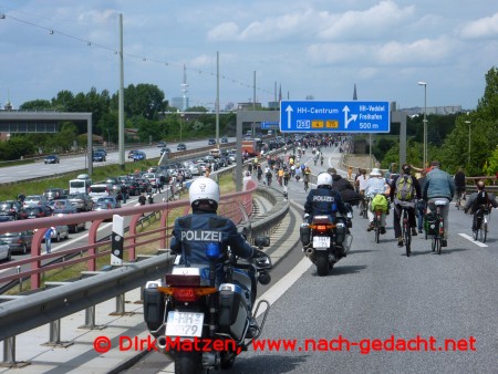 Fahrrad Sternfahrt Hamburg, Fahrt Richtung Zentrum