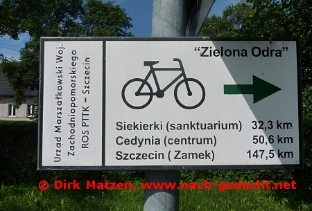 Wegweiser radweg Zielona Odra
