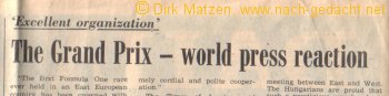 Formel 1 Budapest 1986 - Die ungarische Presse freute sich ber das Lob fr die Organisation