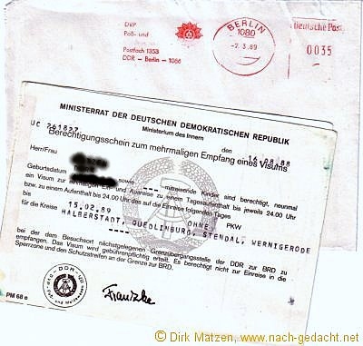 Reisedokumente DDR-Einreise kleiner Grenzverkehr