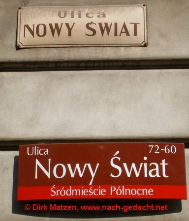Warschau, Straßenschild Ulica Nowy Świat