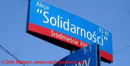 Warschau, Straßenschild Aleja Solidarności