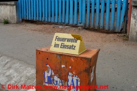 Sibiu, Hermannstadt - Schild Feuerwehr im Einsatz